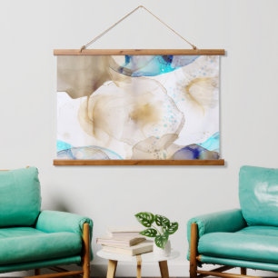 Abstract Gold Blue Fluid Art Painting Hanging Tapestry