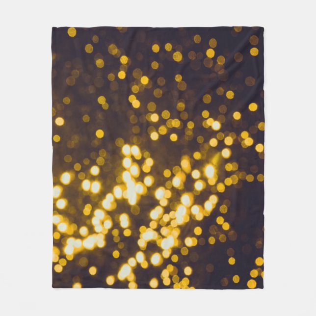 Abstract Gold Bokeh Black Background Fleece Blanket (Front)