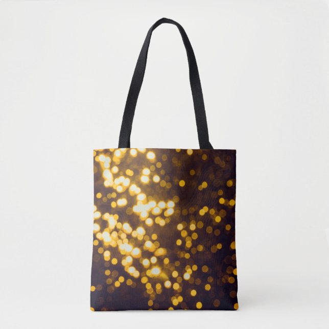 Abstract gold bokeh with black background tote bag (Front)