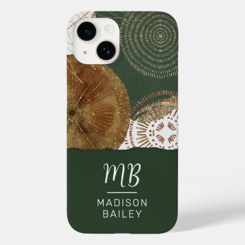 Abstract Gold Bronze Green Circles Monogram Case_Mate iPhone 14 Case