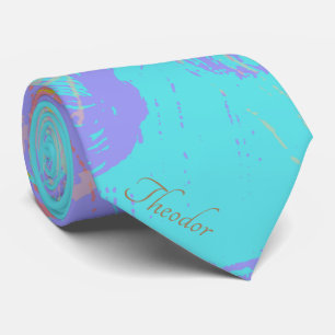 Abstract Gold Butterfly Aquamarine Violet Neck Tie