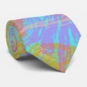 Abstract Gold Butterfly Aquamarine Violet Pattern Neck Tie