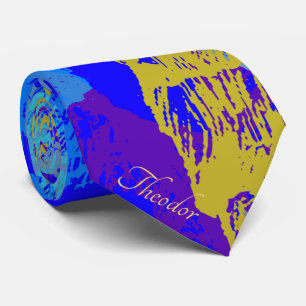 Abstract Gold Butterfly Blue Pastel Background Neck Tie