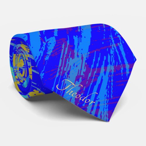 Abstract Gold Butterfly Blue Pastel Neck Tie