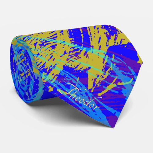 Abstract Gold Butterfly Blue Pastel Pattern Neck Tie