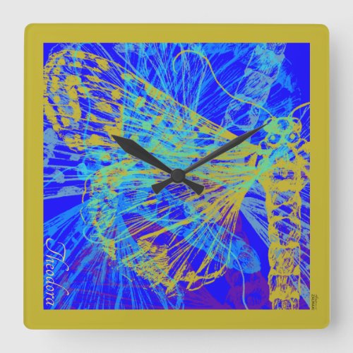 Abstract Gold Butterfly Blue Pastel Square Wall Clock