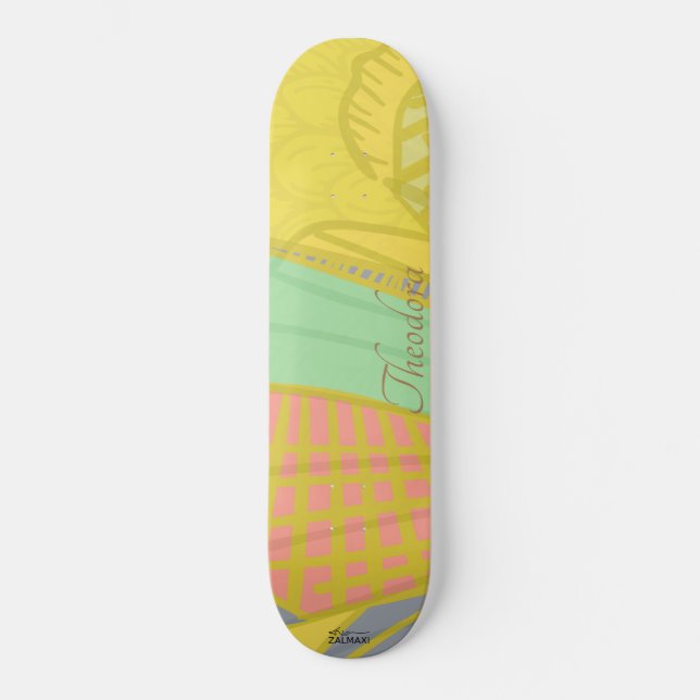 Abstract Gold Butterfly Jad Pink Skateboard (Front)