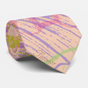 Abstract Gold Butterfly Pink Violet Neck Tie
