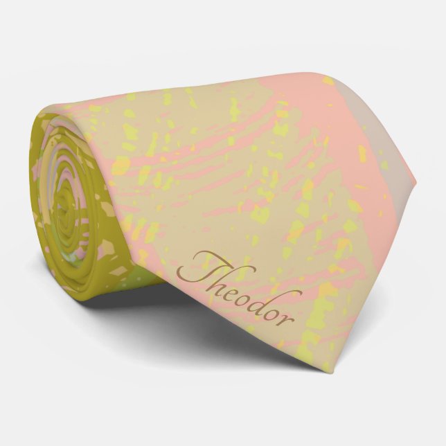 Abstract Gold Butterfly Pink Violet Pastel Neck Tie (Rolled)