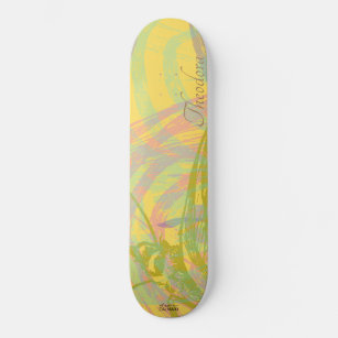 Abstract Gold Butterfly Yellow Blue Pastel Skateboard