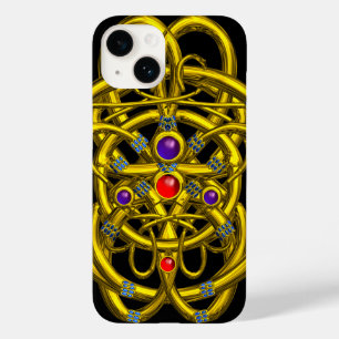 ABSTRACT GOLD CELTIC KNOTS,COLORFUL GEMS Black Case-Mate iPhone 14 Case