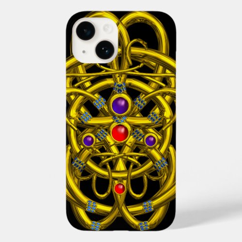 ABSTRACT GOLD CELTIC KNOTSCOLORFUL GEMS Black Case_Mate iPhone 14 Case