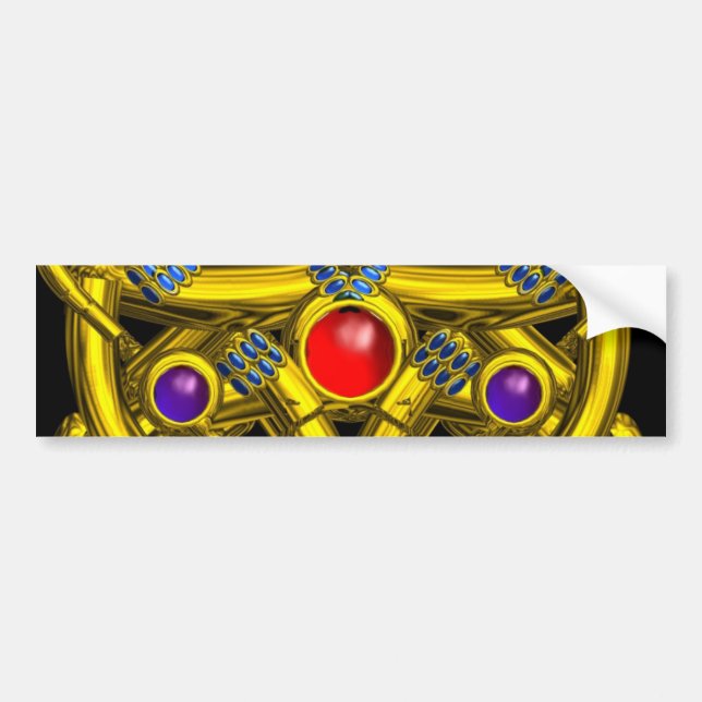 ABSTRACT GOLD CELTIC KNOTS WITH COLORFUL GEMSTONES BUMPER STICKER (Front)