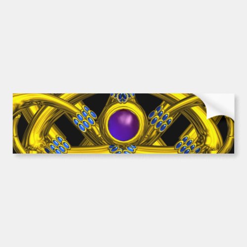 ABSTRACT GOLD CELTIC KNOTS WITH COLORFUL GEMSTONES BUMPER STICKER