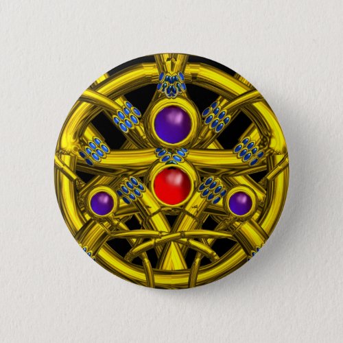 ABSTRACT GOLD CELTIC KNOTS WITH COLORFUL GEMSTONES BUTTON
