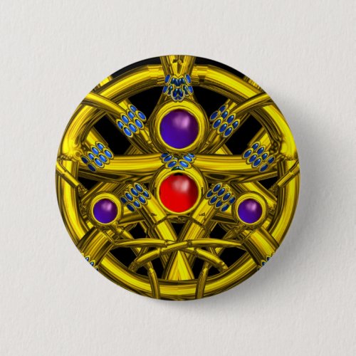 ABSTRACT GOLD CELTIC KNOTS WITH COLORFUL GEMSTONES BUTTON