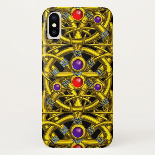 ABSTRACT GOLD CELTIC KNOTS WITH COLORFUL GEMSTONES iPhone X CASE