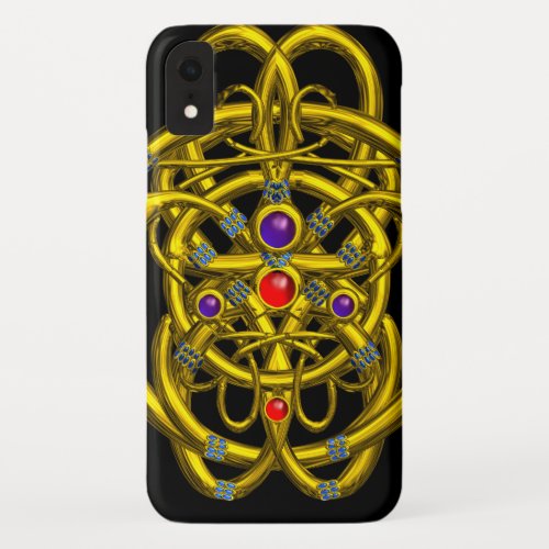 ABSTRACT GOLD CELTIC KNOTS WITH COLORFUL GEMSTONES iPhone XR CASE