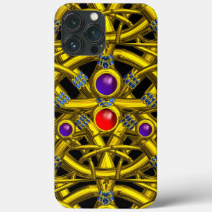 ABSTRACT GOLD CELTIC KNOTS WITH COLORFUL GEMSTONES iPhone 13 PRO MAX CASE