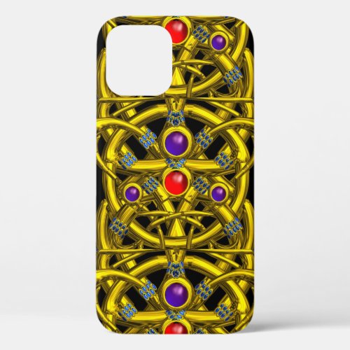 ABSTRACT GOLD CELTIC KNOTS WITH COLORFUL GEMSTONES iPhone 12 CASE