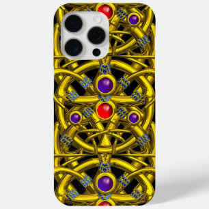 ABSTRACT GOLD CELTIC KNOTS WITH COLORFUL GEMSTONES iPhone 15 PRO MAX CASE