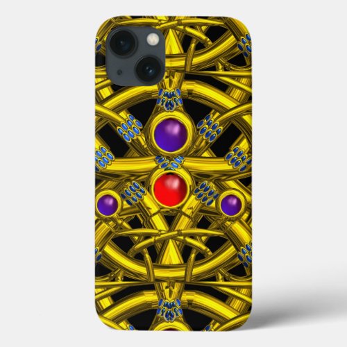 ABSTRACT GOLD CELTIC KNOTS WITH COLORFUL GEMSTONES iPhone 13 CASE