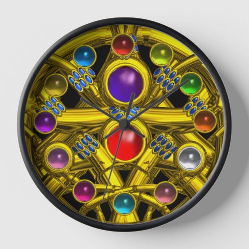 ABSTRACT GOLD CELTIC KNOTS WITH COLORFUL GEMSTONES CLOCK