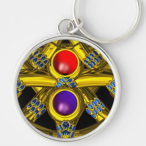 ABSTRACT GOLD CELTIC KNOTS WITH COLORFUL GEMSTONES KEYCHAIN