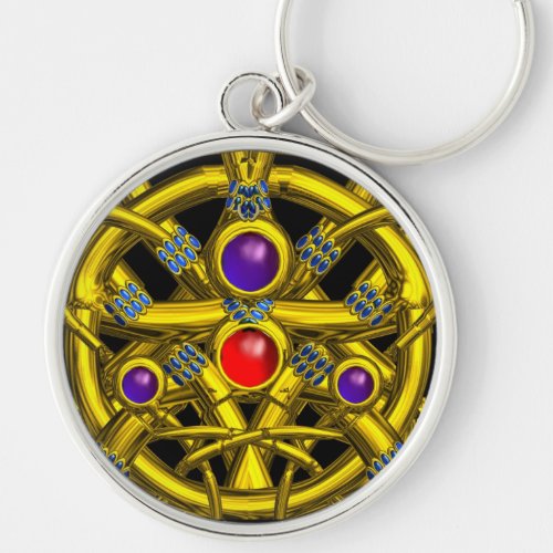 ABSTRACT GOLD CELTIC KNOTS WITH COLORFUL GEMSTONES KEYCHAIN