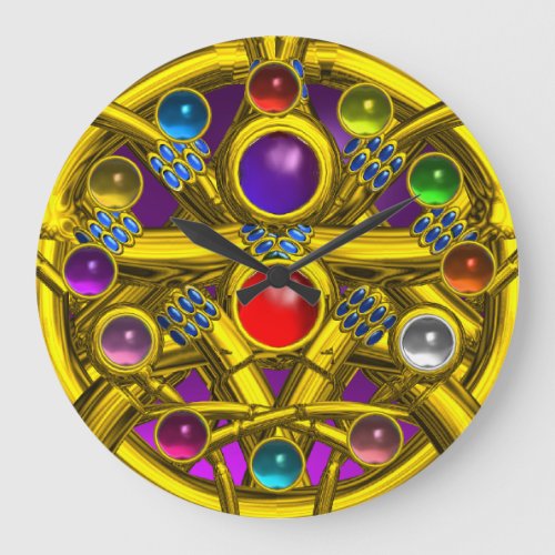 ABSTRACT GOLD CELTIC KNOTS WITH COLORFUL GEMSTONES LARGE CLOCK