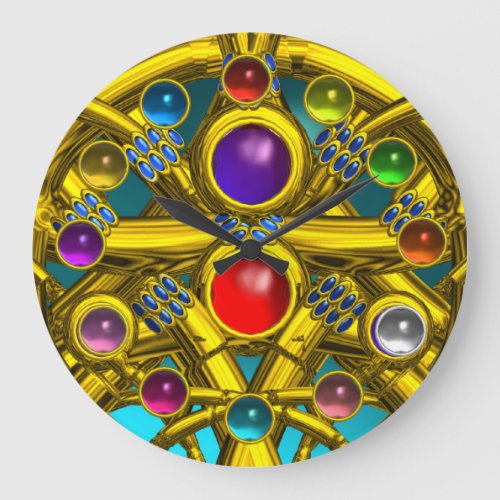 ABSTRACT GOLD CELTIC KNOTS WITH COLORFUL GEMSTONES LARGE CLOCK