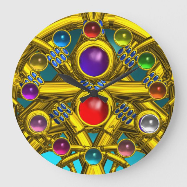 ABSTRACT GOLD CELTIC KNOTS WITH COLORFUL GEMSTONES LARGE CLOCK (Front)