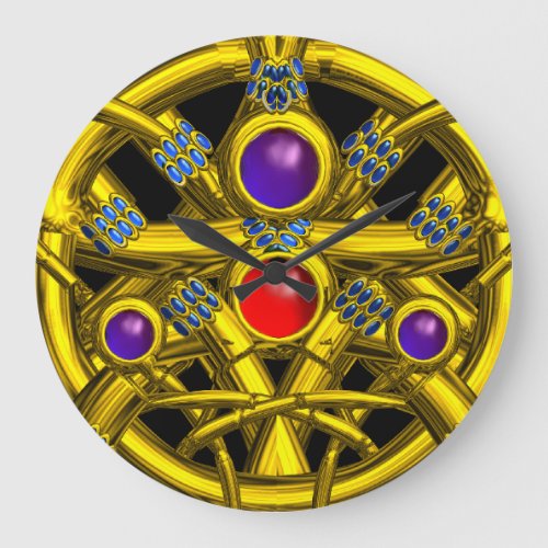 ABSTRACT GOLD CELTIC KNOTS WITH COLORFUL GEMSTONES LARGE CLOCK
