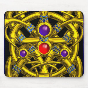ABSTRACT GOLD CELTIC KNOTS WITH COLORFUL GEMSTONES MOUSE PAD
