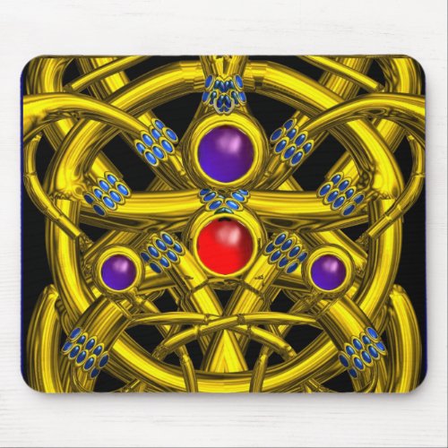 ABSTRACT GOLD CELTIC KNOTS WITH COLORFUL GEMSTONES MOUSE PAD