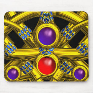 ABSTRACT GOLD CELTIC KNOTS WITH COLORFUL GEMSTONES MOUSE PAD