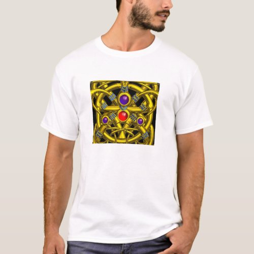 ABSTRACT GOLD CELTIC KNOTS WITH COLORFUL GEMSTONES T_Shirt