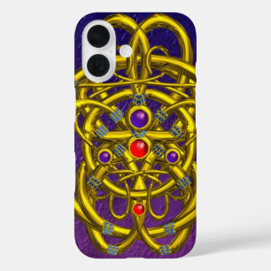 ABSTRACT GOLD CELTIC KNOTS WITH GEMSTONES iPhone 16 CASE