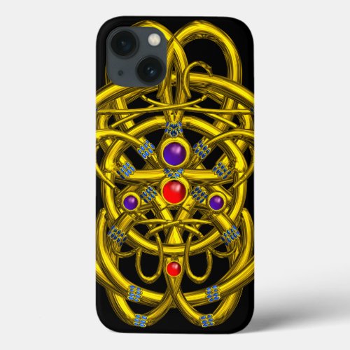 ABSTRACT GOLD CELTIC KNOTS WITH GEMSTONES iPhone 13 CASE