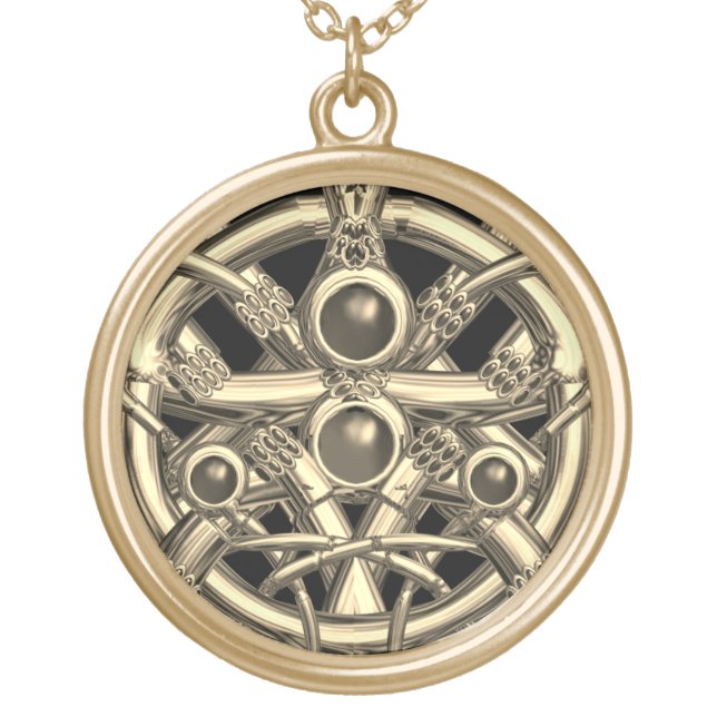 ABSTRACT GOLD CELTIC KNOTS WITH GEMSTONES GOLD PLATED NECKLACE (Front)