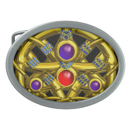 ABSTRACT GOLD CELTIC KNOTS WITH GEMSTONES OVAL BELT BUCKLE