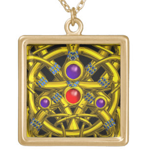 ABSTRACT GOLD CELTIC KNOTS WITH GEMSTONES PLATED NECKLACE