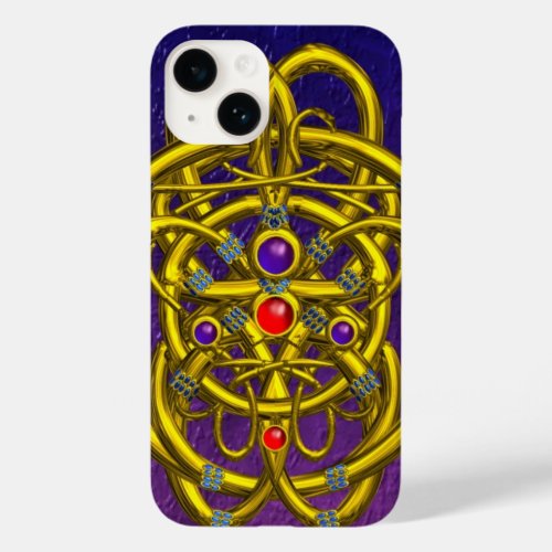 ABSTRACT GOLD CELTIC KNOTS WITH GEMSTONES Purple Case_Mate iPhone 14 Case