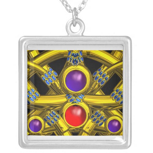 ABSTRACT GOLD CELTIC KNOTS WITH GEMSTONES SILVER PLATED NECKLACE
