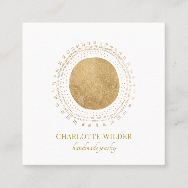 Abstract Gold Circle Square Business Card (Front)
