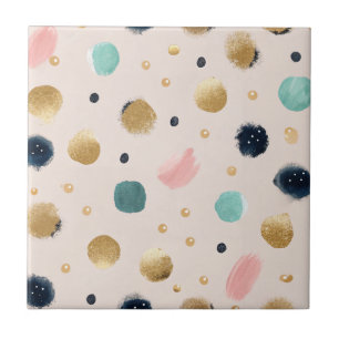 Abstract Gold & Colorful Brushstroke Circle Ceramic Tile