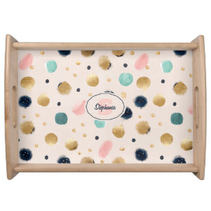 Abstract Gold & Colorful Brushstroke Circle Serving Tray