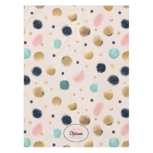 Abstract Gold & Colorful Brushstroke Circle Tablecloth
