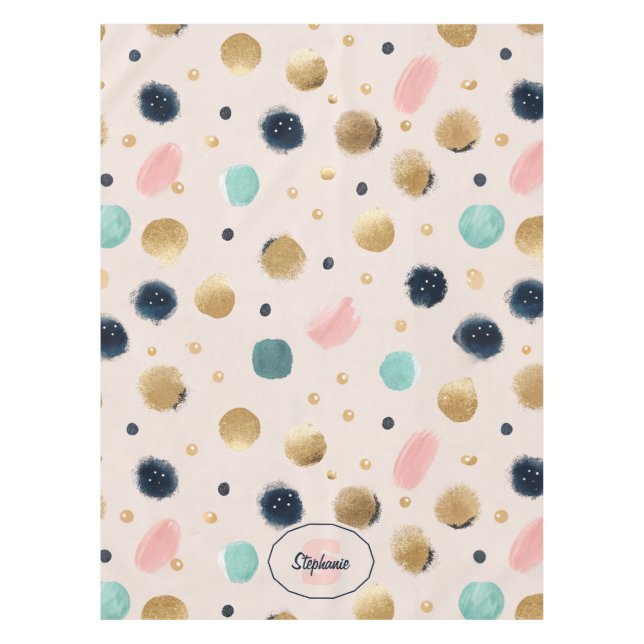 Abstract Gold & Colorful Brushstroke Circle Tablecloth (Front)