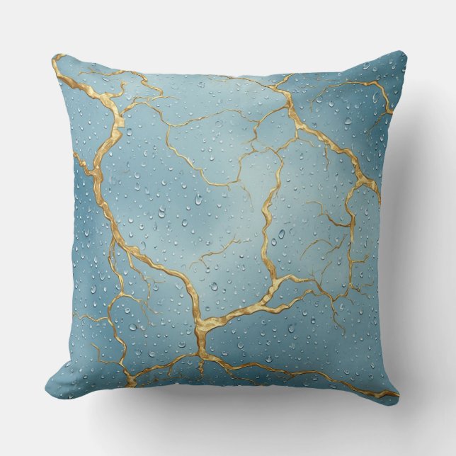Abstract Gold Crack Texture with Wet Metallic Throw Pillow (Front)